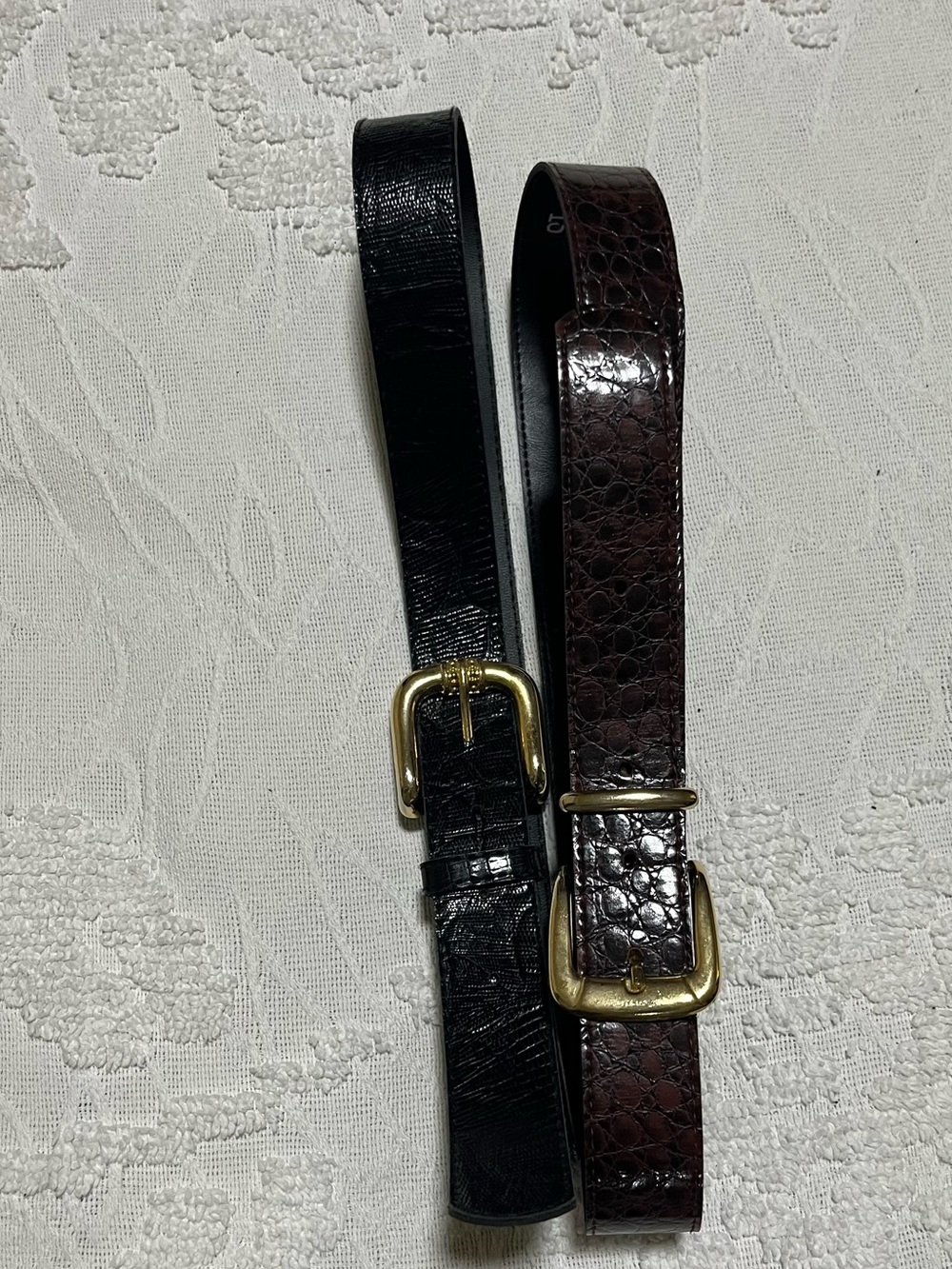 Women’s Leather Dress Belts (2) - 1 Black and 1 Dark Brown, Classic Brass Buckle